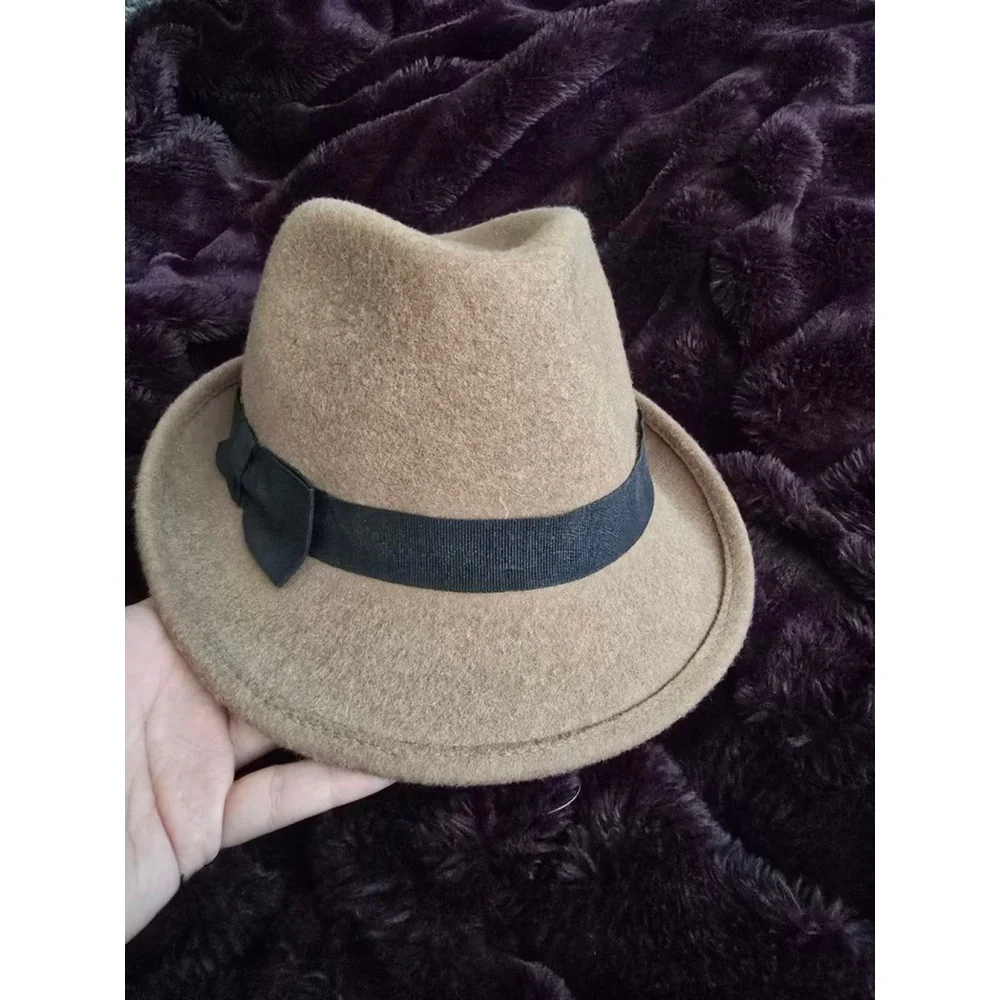 Women's Nordstrom Tan Brown Wool Felt Fedora Hat with Black Ribbon, One Size